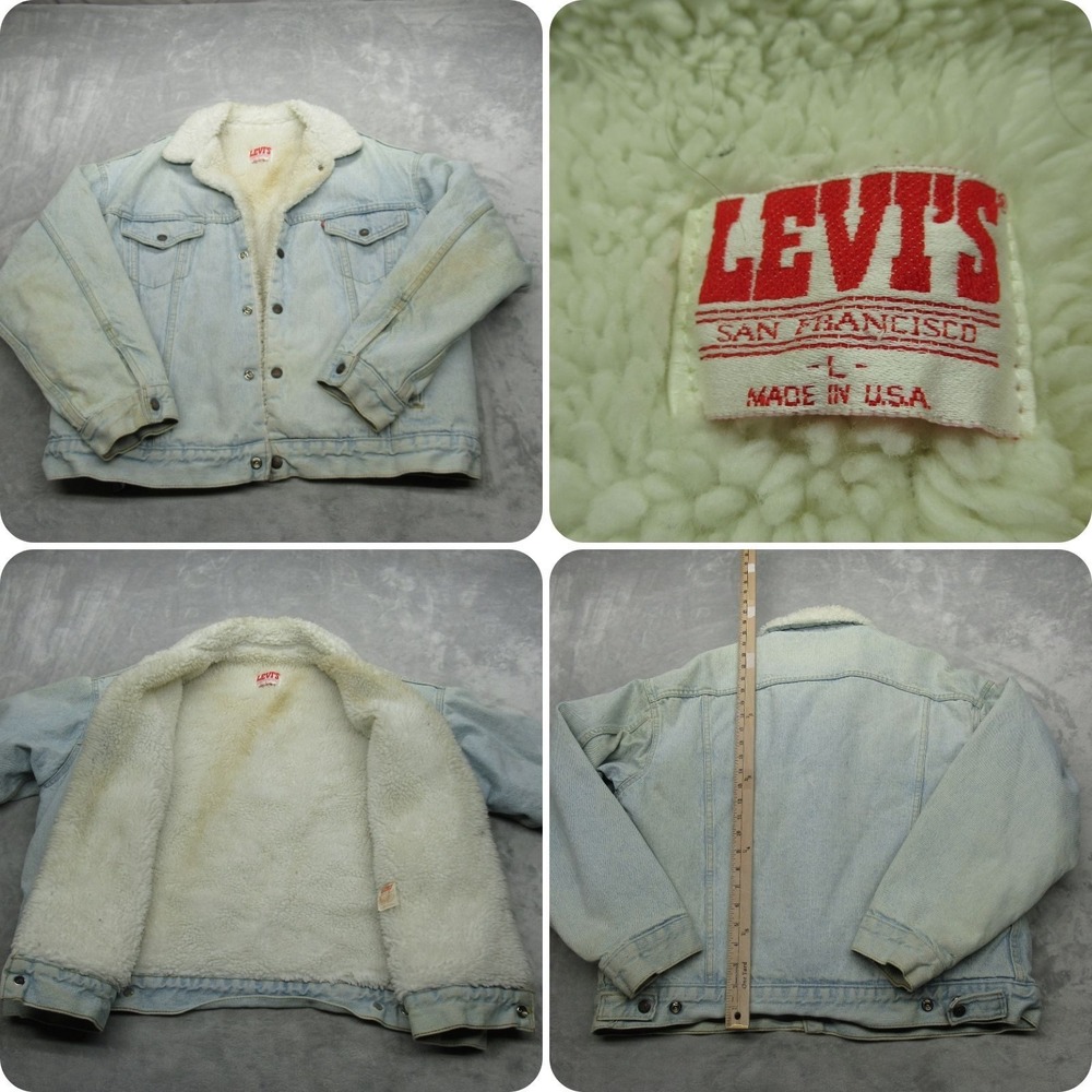 Levis Jacket Mens Large Light Wash Sherpa Lined Trucker USA VTG 80's FADE Rare
